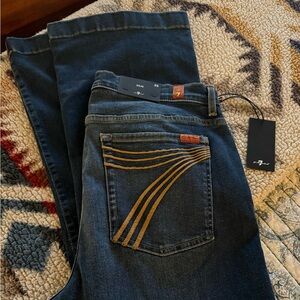 7 For All Mankind Indigo Jeans with Mustard Stitching